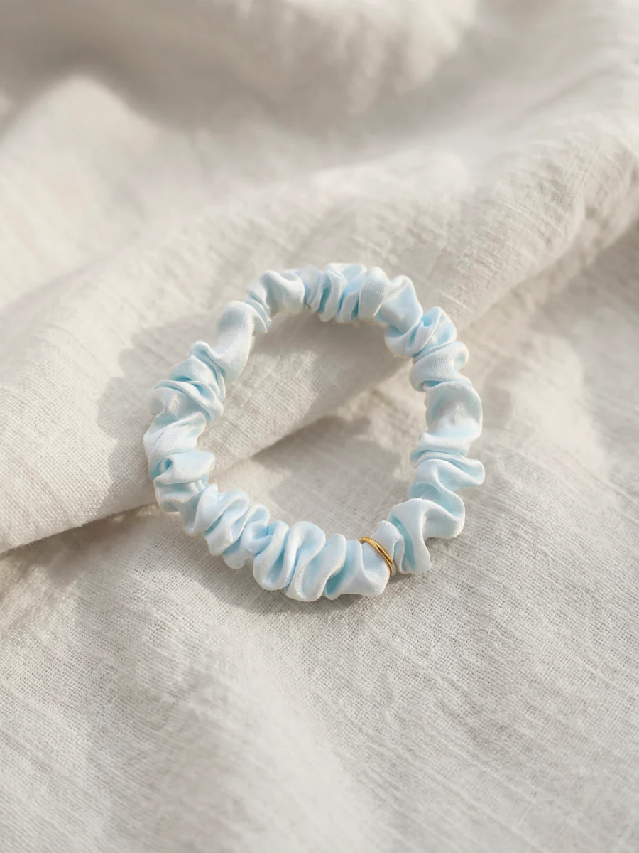 Blissful Pure Silk Scrunchie Cream Blue