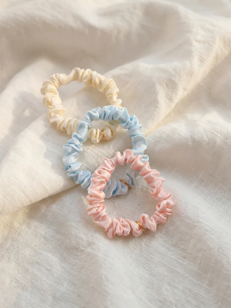 Blissful Pure Silk Scrunchie Cream Blue - Image 14