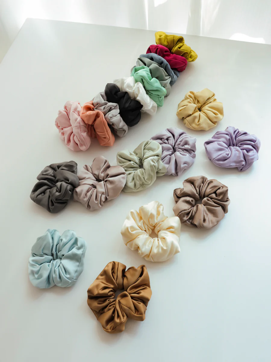 Fluffy Touch Pure Silk Scrunchie Olive Yellow - Image 4