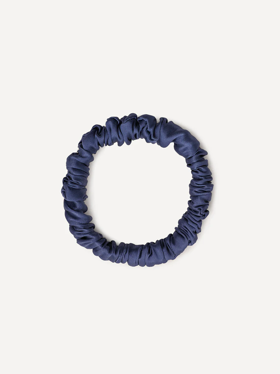 Serene Pure Silk Scrunchie Dark Blue